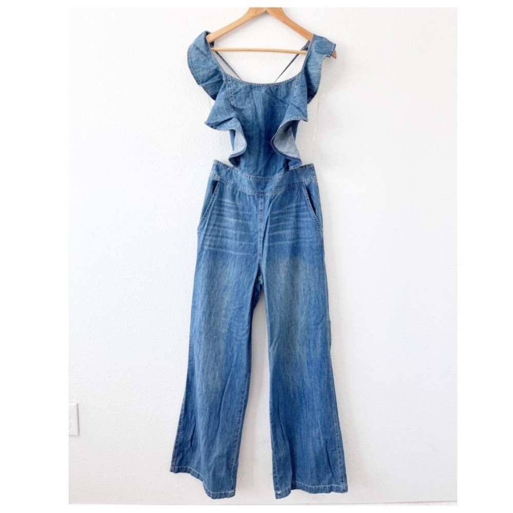 Do+Be Denim Ruffle Sleeves Open Back Jumpsuit